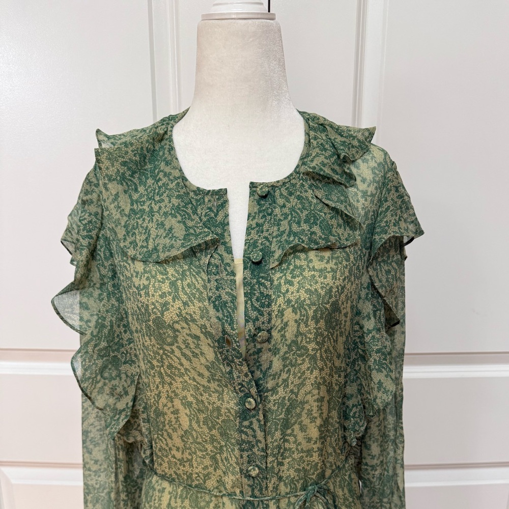 Floral Ruffle Long Sleeve Silk Chiffon Shirtdress Rebecca Taylor - Picture 6 of 13